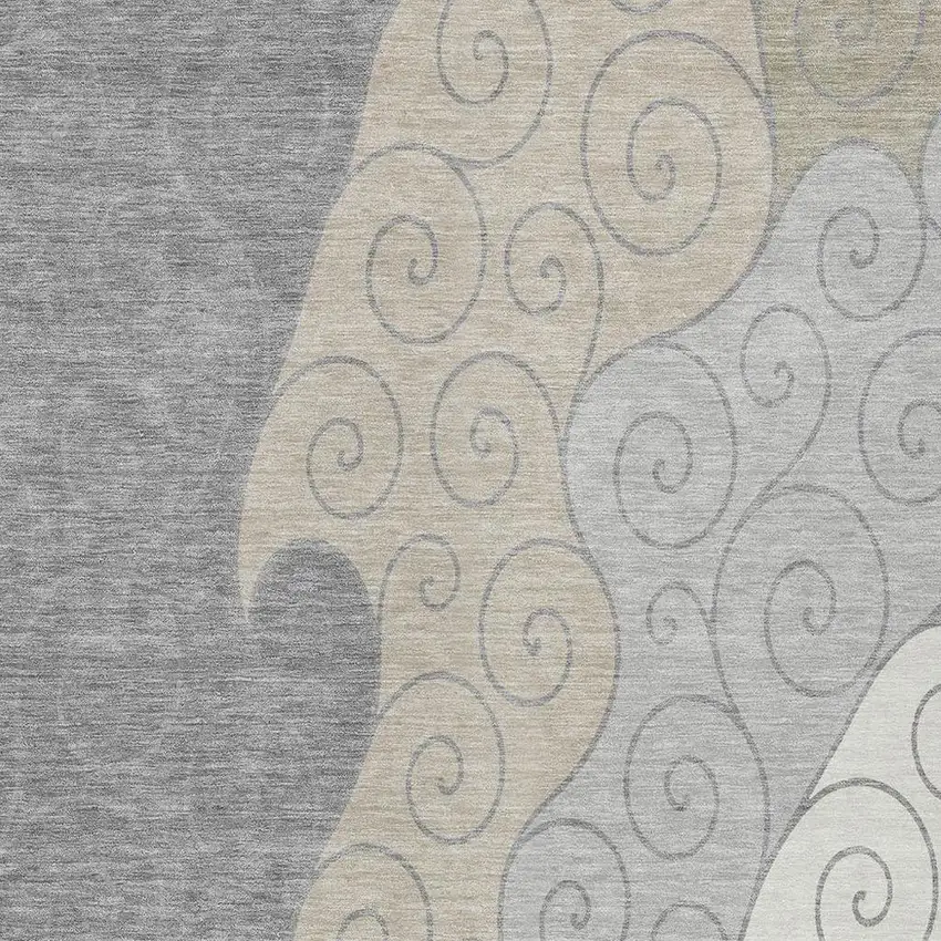 Silver And Beige Abstract Washable Indoor Outdoor Area Rug Photo 2