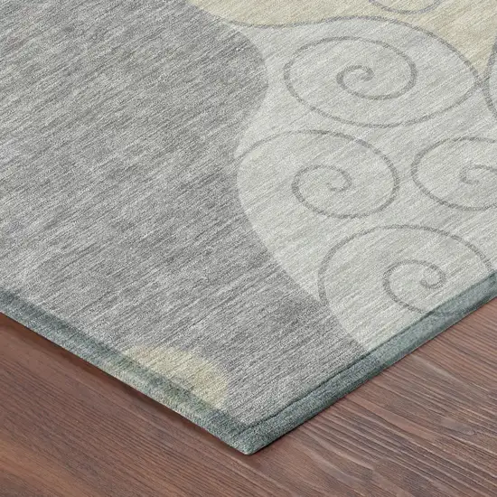 Silver And Beige Abstract Washable Indoor Outdoor Area Rug Photo 8