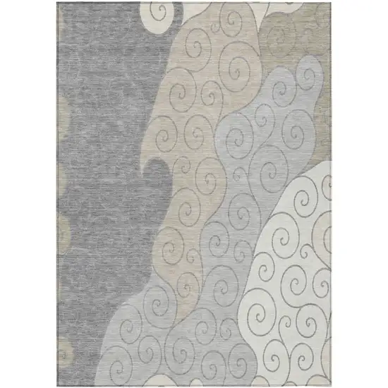 Silver And Beige Abstract Washable Indoor Outdoor Area Rug Photo 1