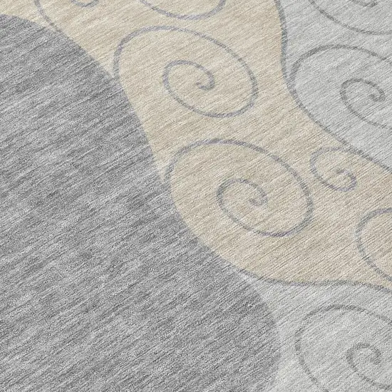 Silver And Beige Abstract Washable Indoor Outdoor Area Rug Photo 9