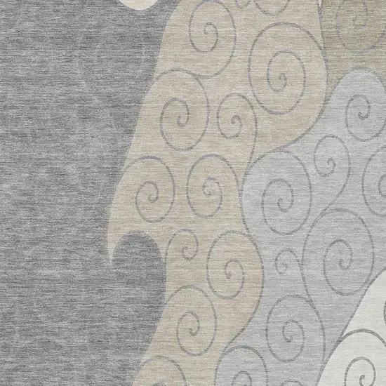 Silver And Beige Abstract Washable Indoor Outdoor Area Rug Photo 2