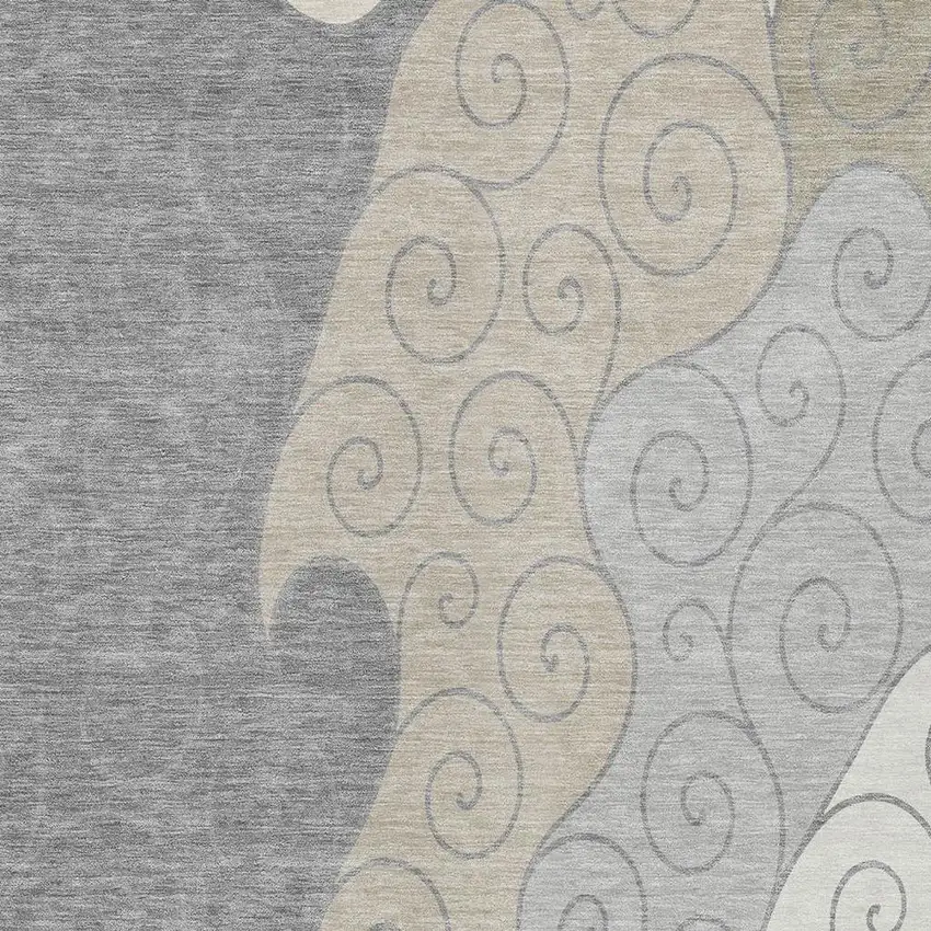 Silver And Beige Abstract Washable Indoor Outdoor Area Rug Photo 2