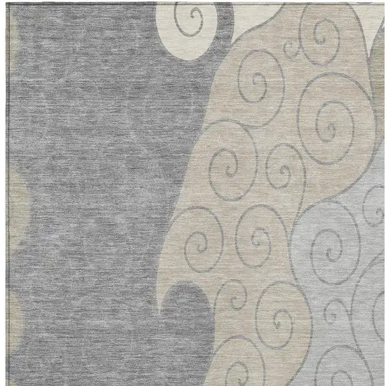 Silver And Beige Abstract Washable Indoor Outdoor Area Rug Photo 2