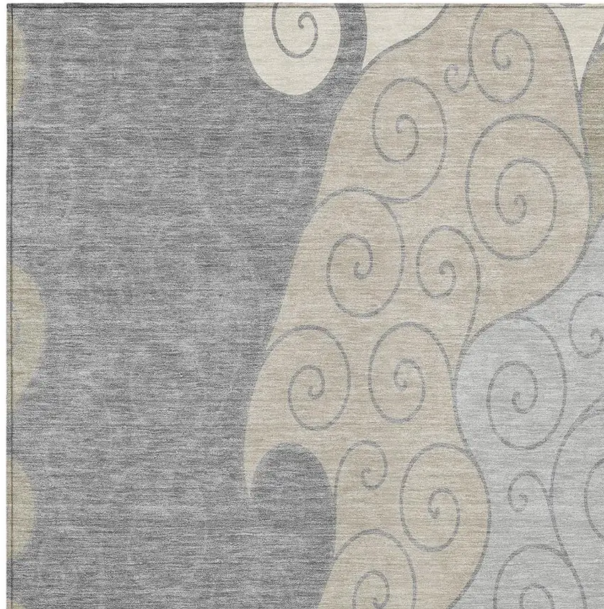 Silver And Beige Abstract Washable Indoor Outdoor Area Rug Photo 2