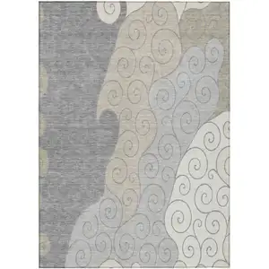 Photo of Silver And Beige Abstract Washable Indoor Outdoor Area Rug