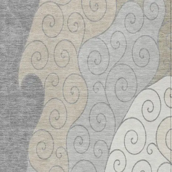 Silver And Beige Abstract Washable Indoor Outdoor Area Rug Photo 2