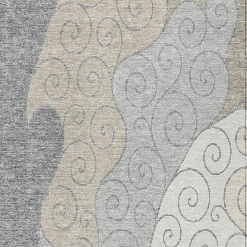 Silver And Beige Abstract Washable Indoor Outdoor Area Rug Photo 2