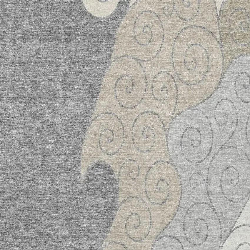 Silver And Beige Abstract Washable Indoor Outdoor Area Rug Photo 2