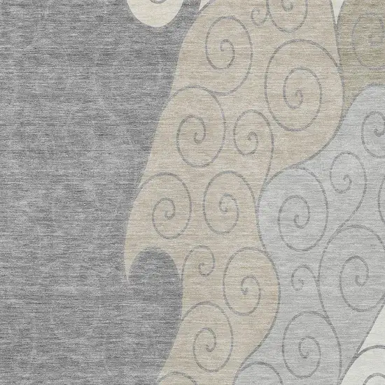 Silver And Beige Abstract Washable Indoor Outdoor Area Rug Photo 2