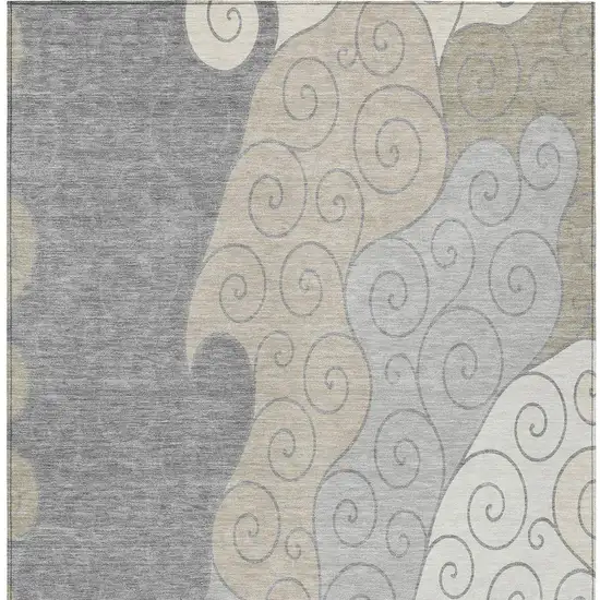 Silver And Beige Abstract Washable Indoor Outdoor Area Rug Photo 3