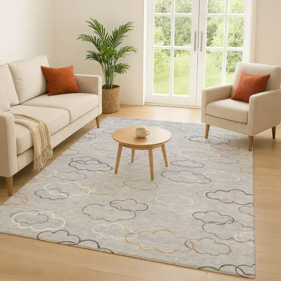 Silver And Beige Abstract Washable Indoor Outdoor Area Rug Photo 5