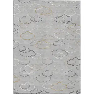Photo of Silver And Beige Abstract Washable Indoor Outdoor Area Rug