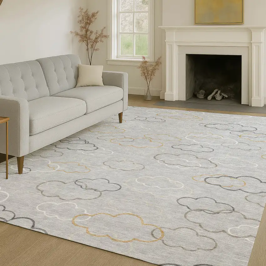 Silver And Beige Abstract Washable Indoor Outdoor Area Rug Photo 6