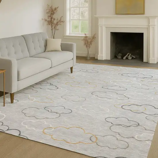 Silver And Beige Abstract Washable Indoor Outdoor Area Rug Photo 6