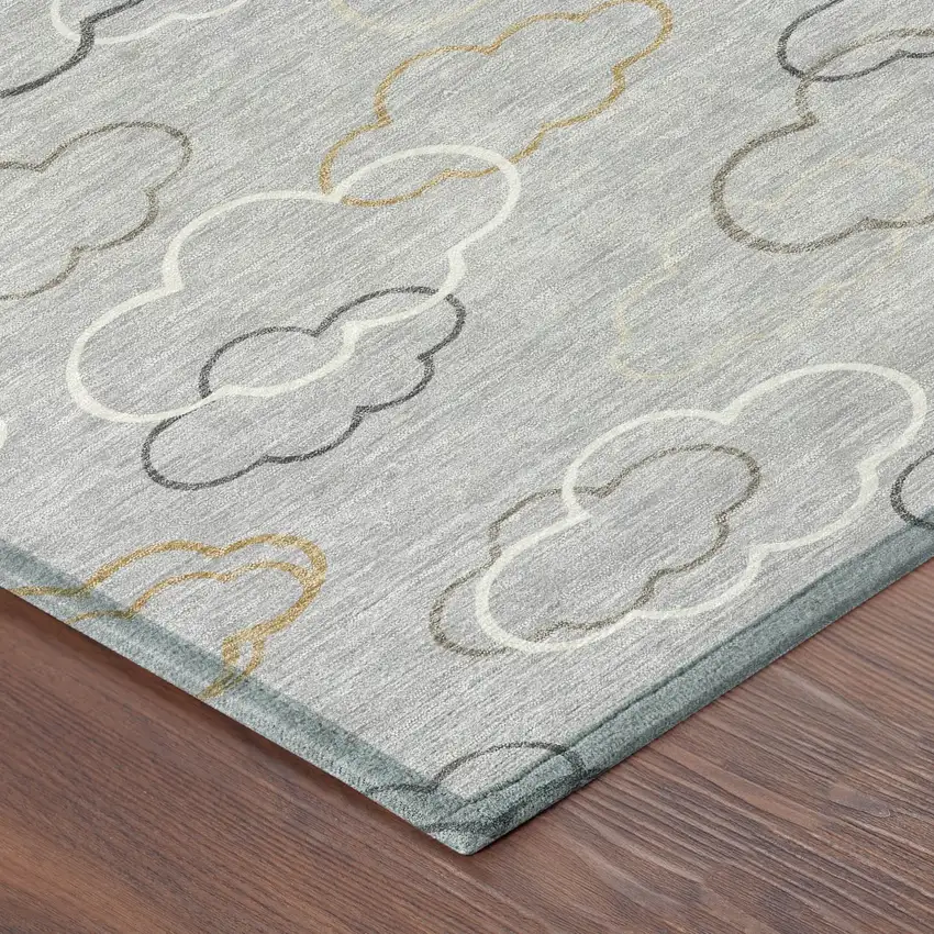 Silver And Beige Abstract Washable Indoor Outdoor Area Rug Photo 8