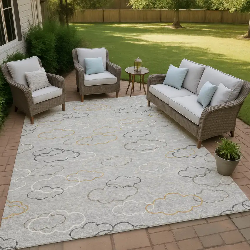 Silver And Beige Abstract Washable Indoor Outdoor Area Rug Photo 4
