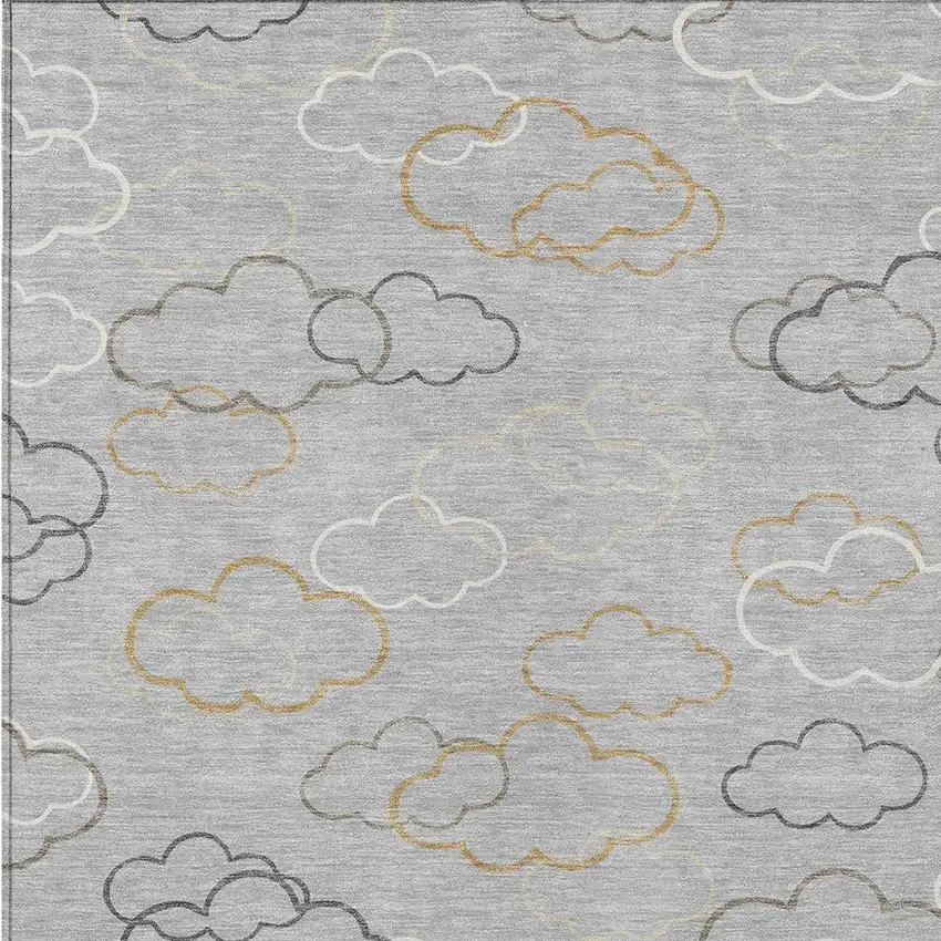 Silver And Beige Abstract Washable Indoor Outdoor Area Rug Photo 2