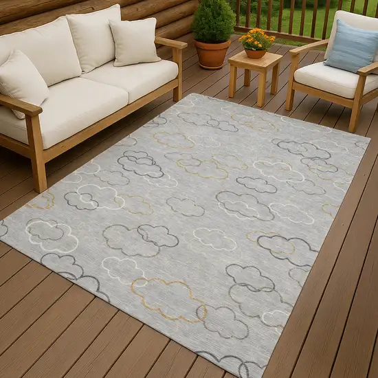 Silver And Beige Abstract Washable Indoor Outdoor Area Rug Photo 7