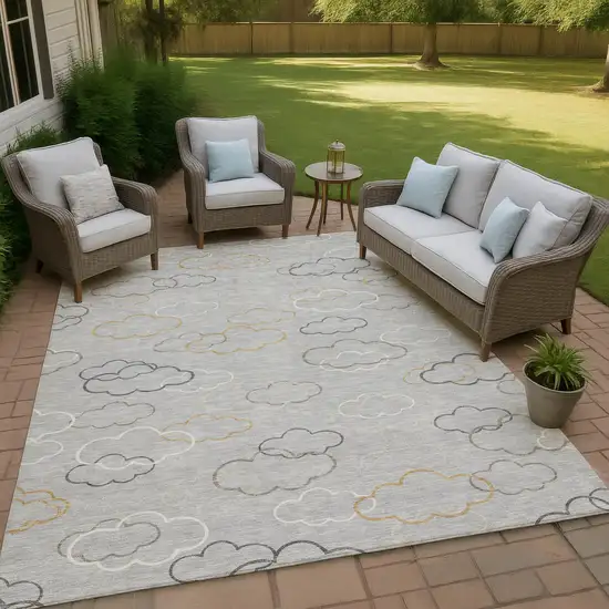 Silver And Beige Abstract Washable Indoor Outdoor Area Rug Photo 4