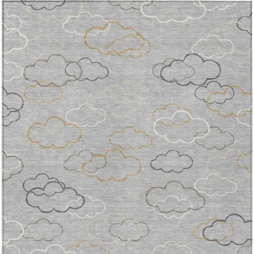 Silver And Beige Abstract Washable Indoor Outdoor Area Rug Photo 3