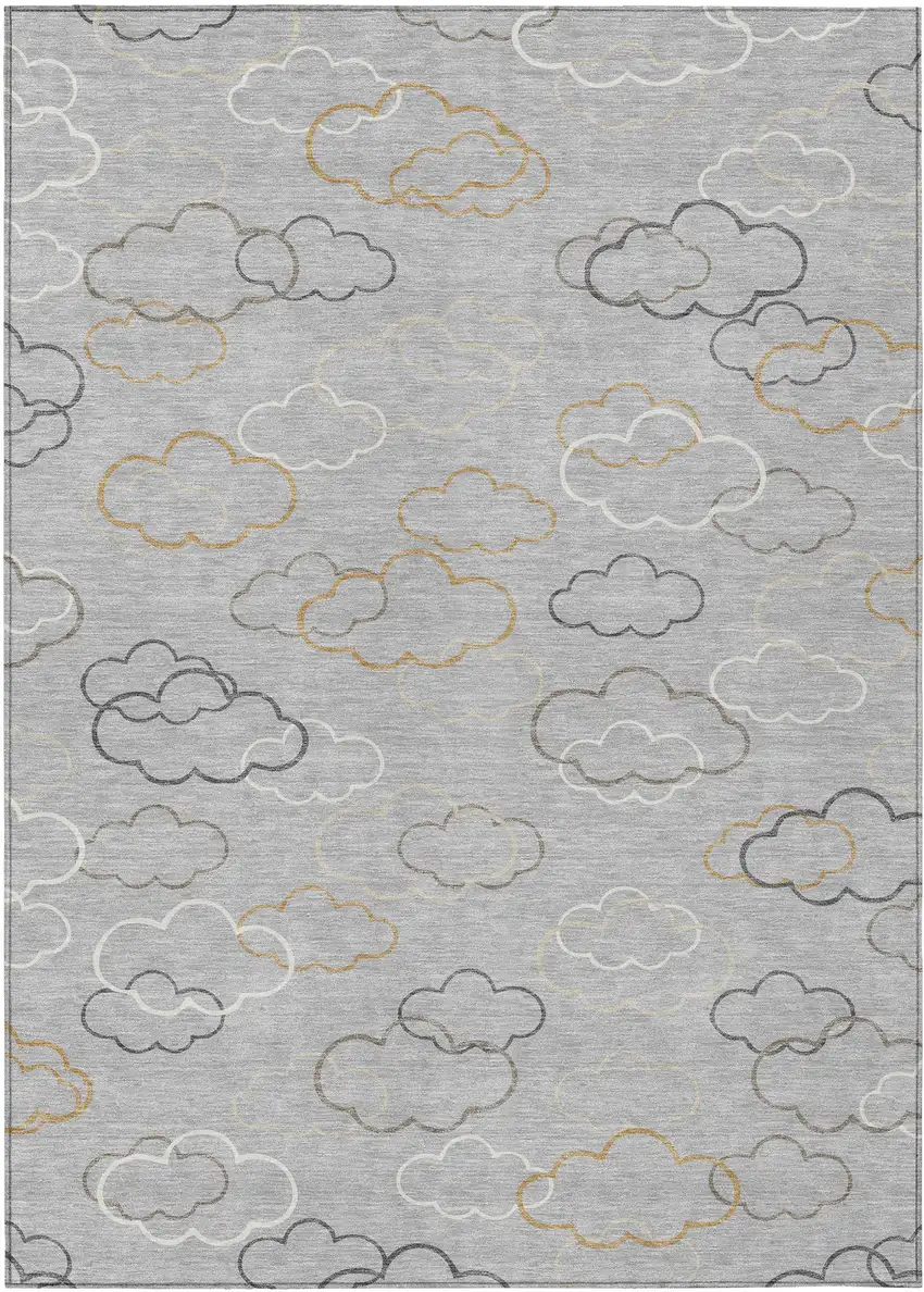 Silver And Beige Abstract Washable Indoor Outdoor Area Rug Photo 1