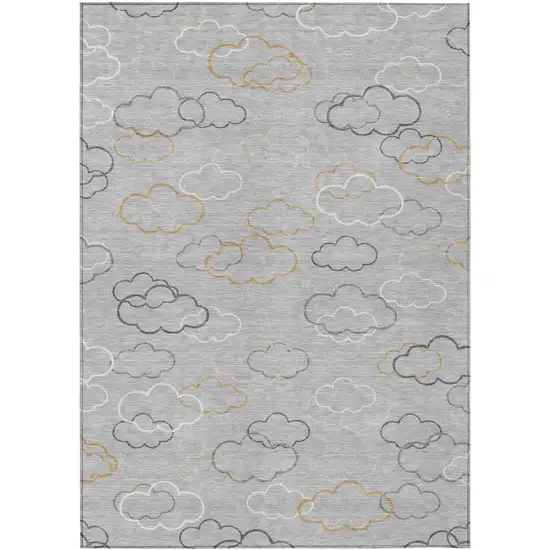 Silver And Beige Abstract Washable Indoor Outdoor Area Rug Photo 1