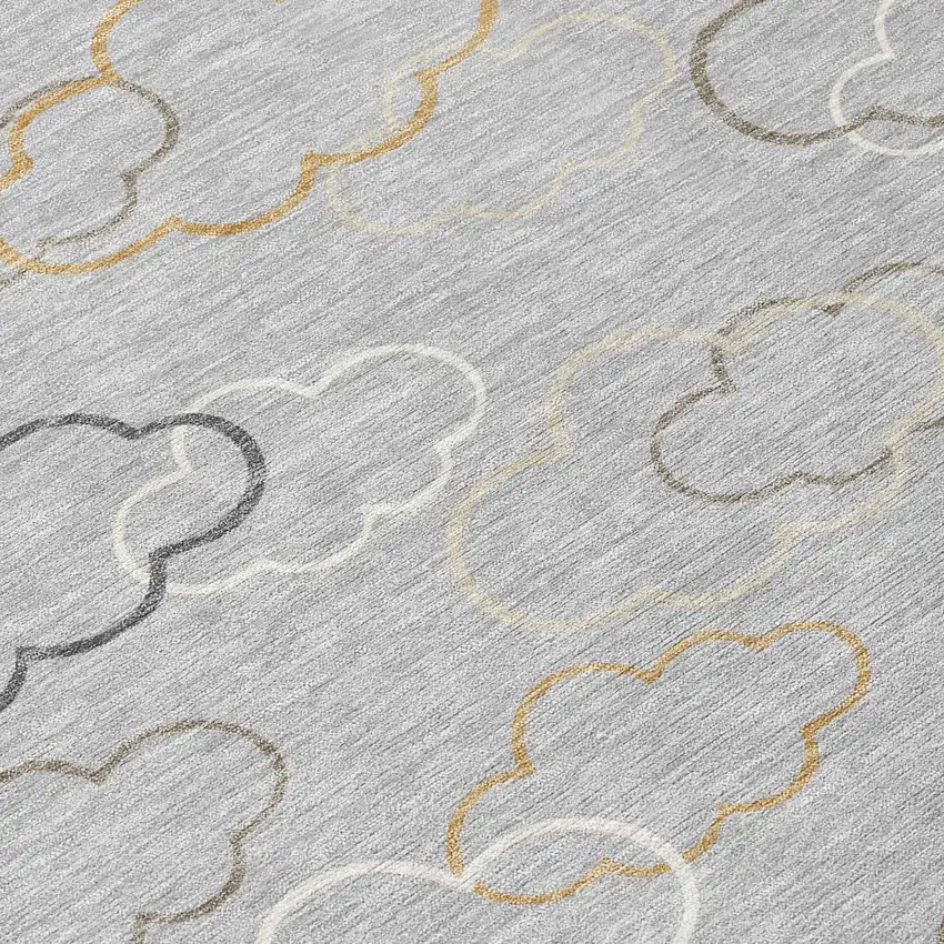 Silver And Beige Abstract Washable Indoor Outdoor Area Rug Photo 9