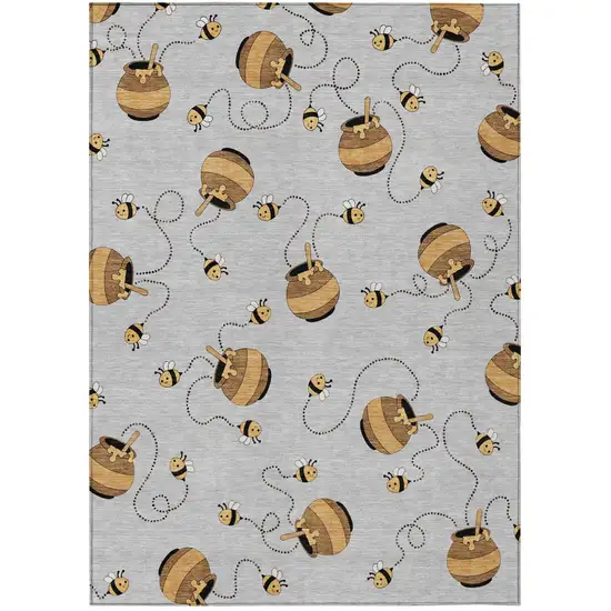 Silver And Beige Geometric Washable Indoor Outdoor Area Rug Photo 2