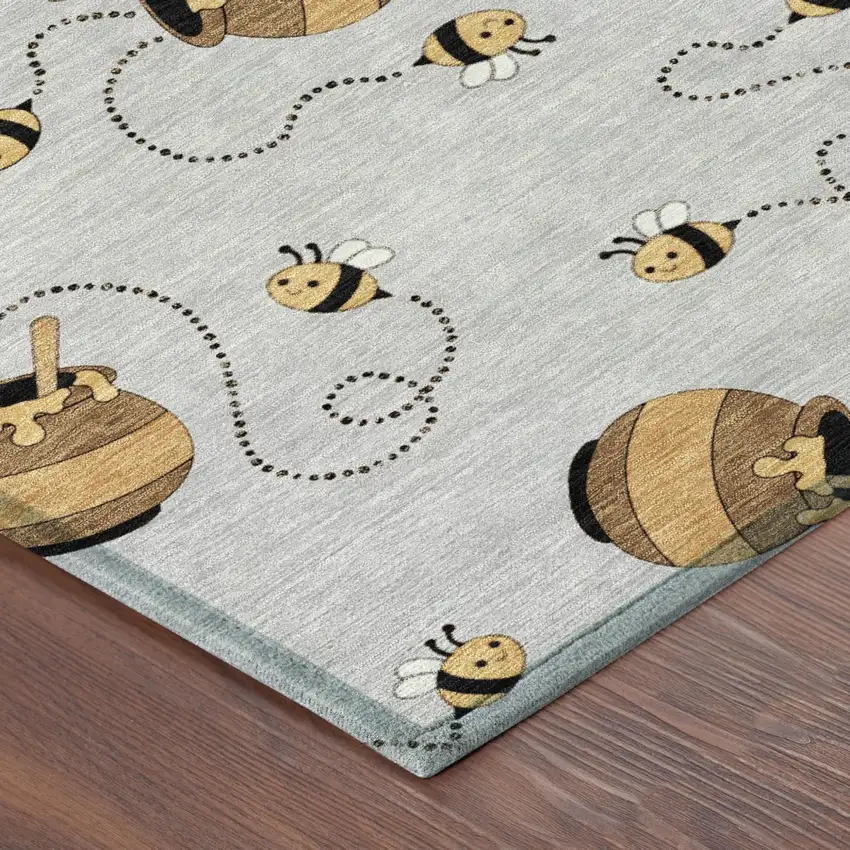Silver And Beige Geometric Washable Indoor Outdoor Area Rug Photo 7