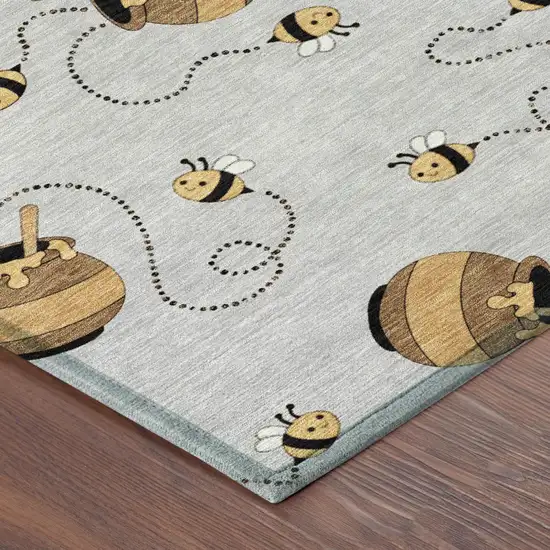 Silver And Beige Geometric Washable Indoor Outdoor Area Rug Photo 7