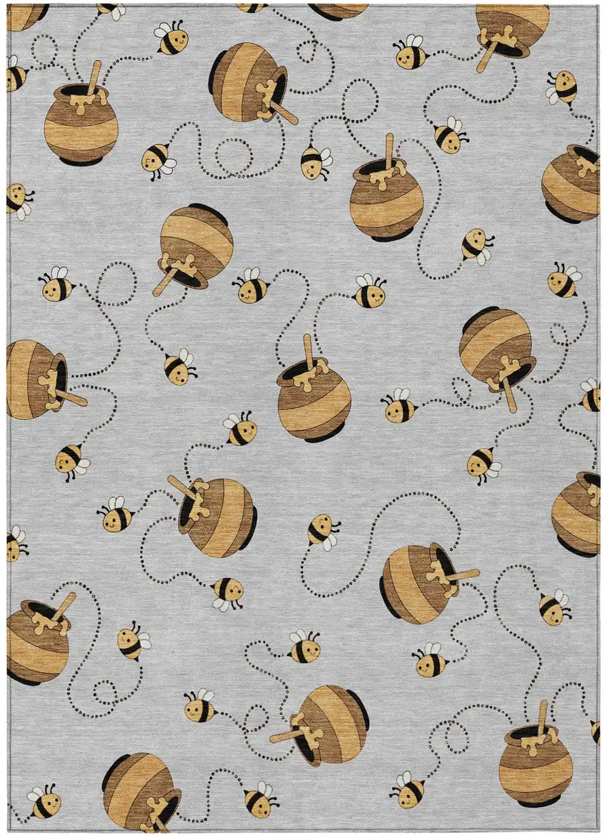 Silver And Beige Geometric Washable Indoor Outdoor Area Rug Photo 2
