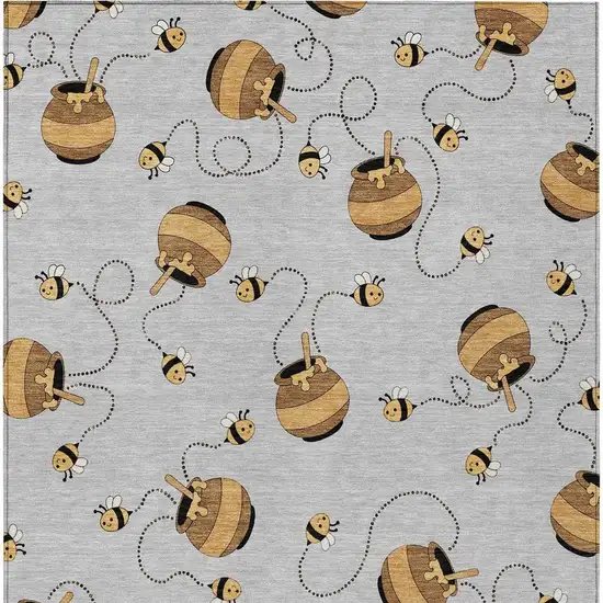 Silver And Beige Geometric Washable Indoor Outdoor Area Rug Photo 4