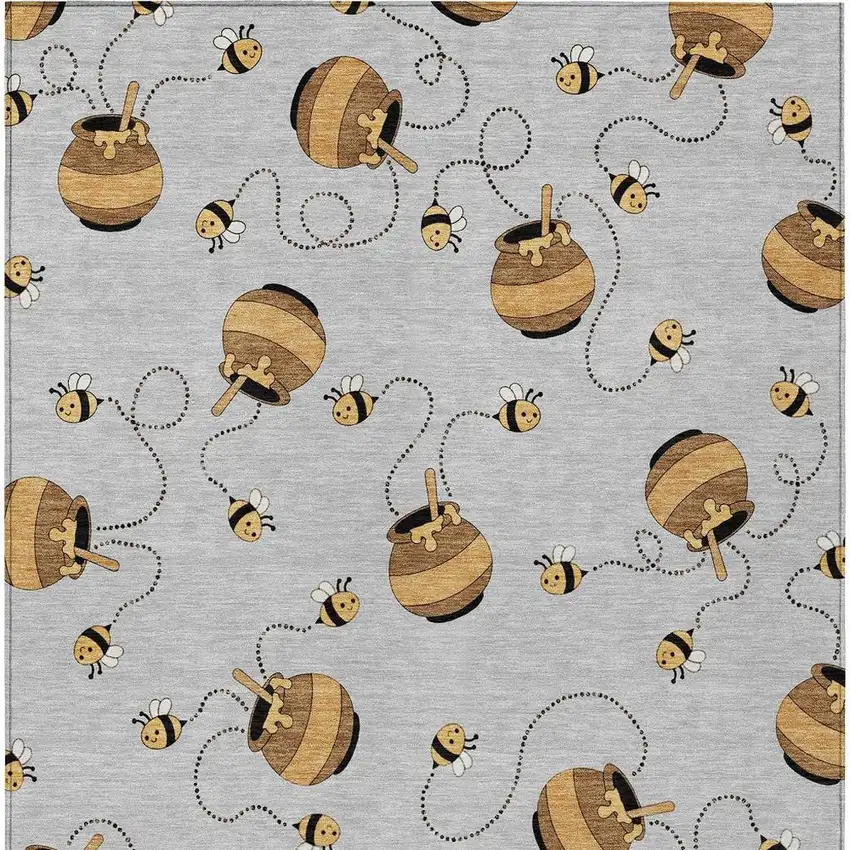 Silver And Beige Geometric Washable Indoor Outdoor Area Rug Photo 6