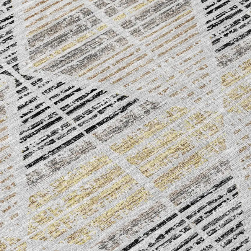 Silver And Beige Geometric Washable Indoor Outdoor Area Rug Photo 8