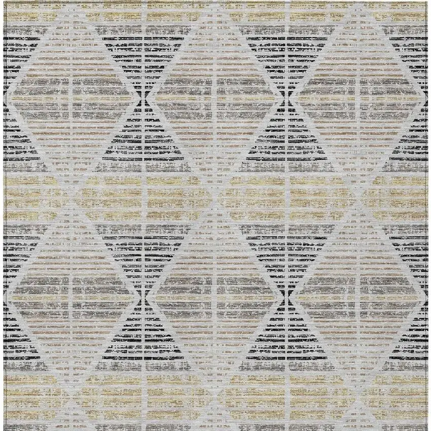 Silver And Beige Geometric Washable Indoor Outdoor Area Rug Photo 6
