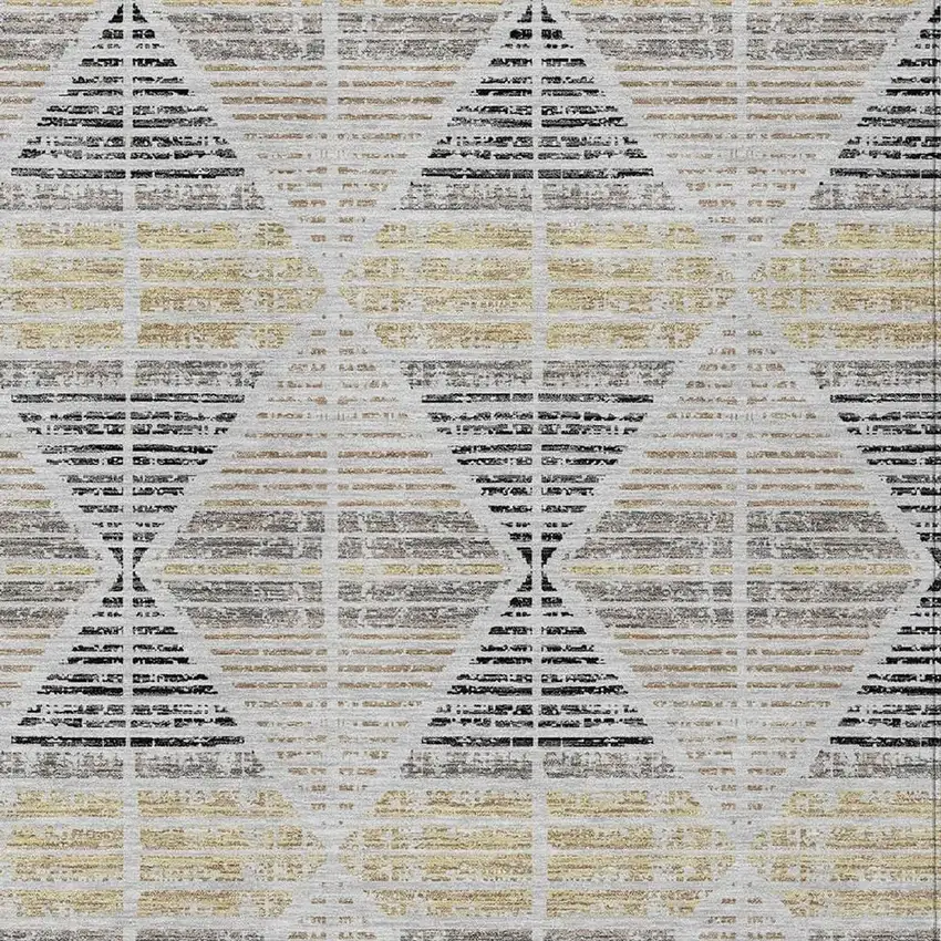 Silver And Beige Geometric Washable Indoor Outdoor Area Rug Photo 5
