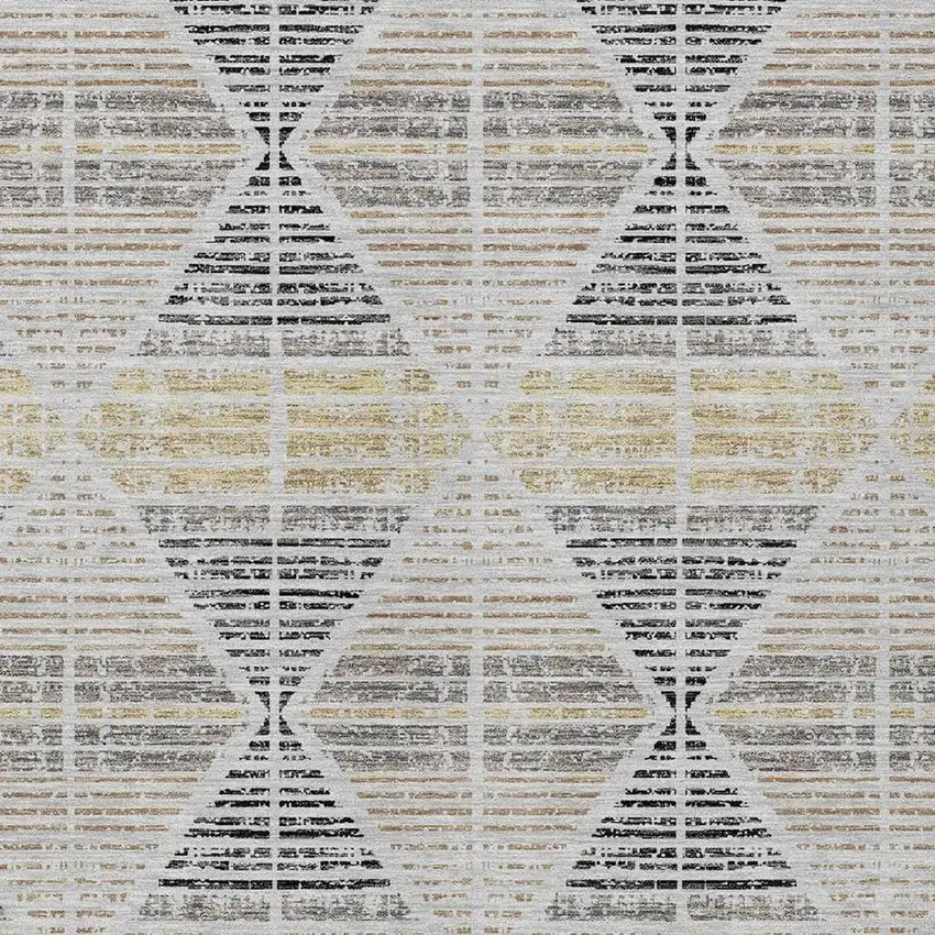 Silver And Beige Geometric Washable Indoor Outdoor Area Rug Photo 3