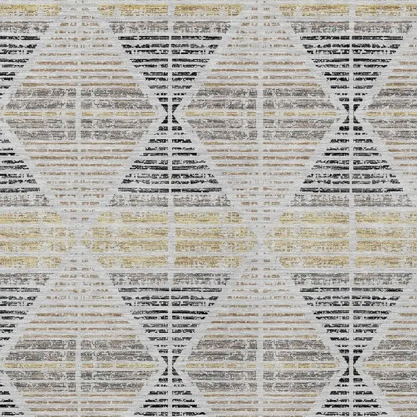 Silver And Beige Geometric Washable Indoor Outdoor Area Rug Photo 5