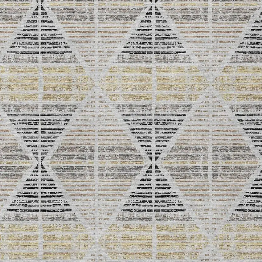 Silver And Beige Geometric Washable Indoor Outdoor Area Rug Photo 3