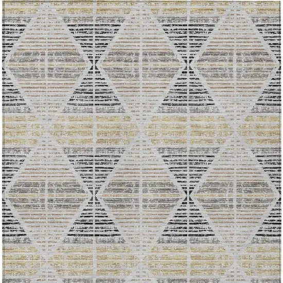 Silver And Beige Geometric Washable Indoor Outdoor Area Rug Photo 4