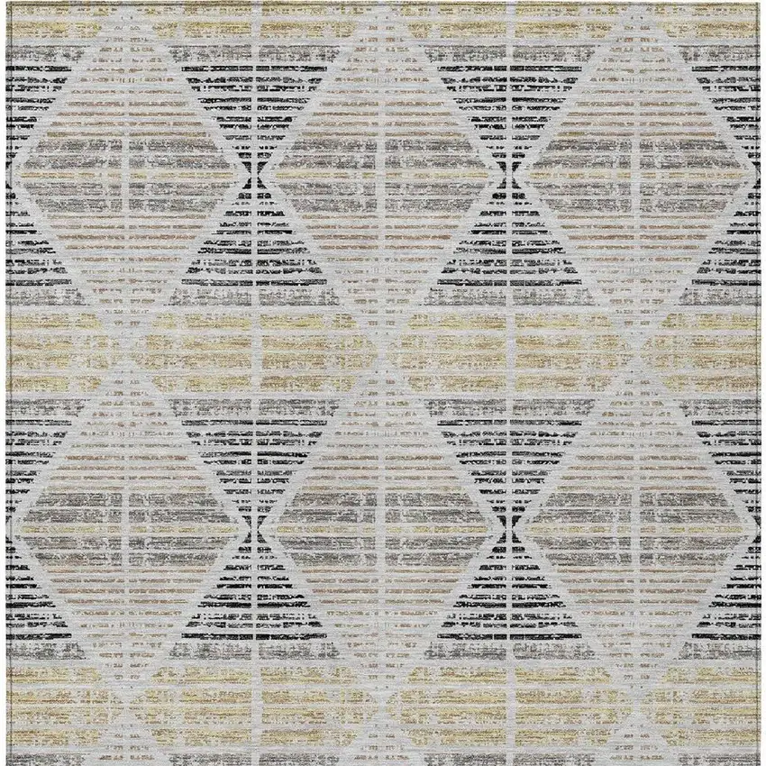 Silver And Beige Geometric Washable Indoor Outdoor Area Rug Photo 4