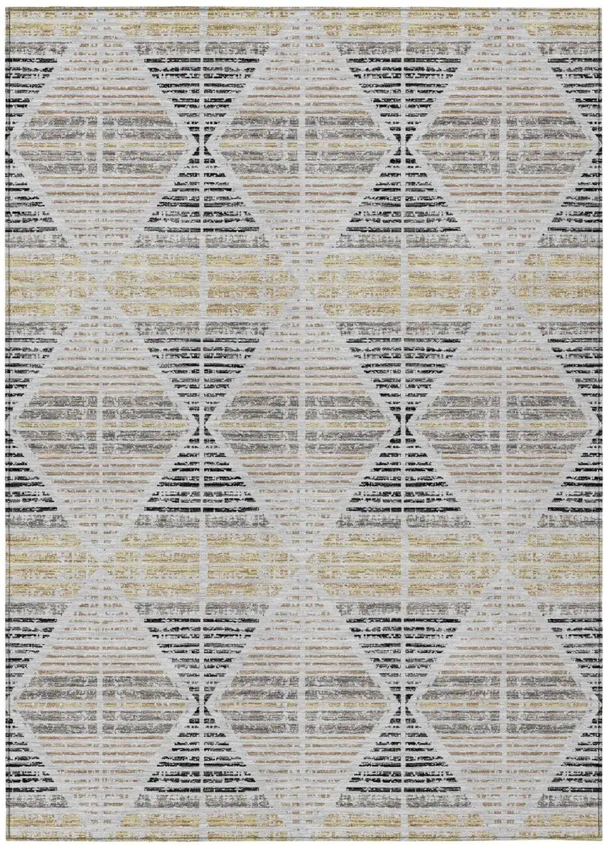 Silver And Beige Geometric Washable Indoor Outdoor Area Rug Photo 2