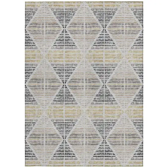 Silver And Beige Geometric Washable Indoor Outdoor Area Rug Photo 4