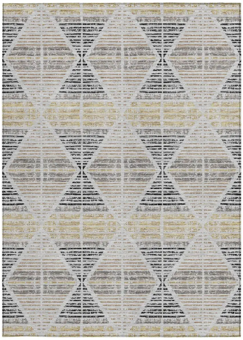 Silver And Beige Geometric Washable Indoor Outdoor Area Rug Photo 4