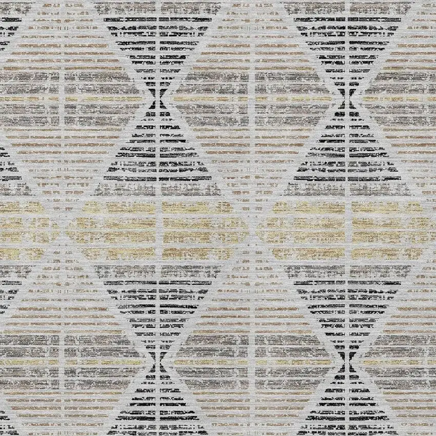 Silver And Beige Geometric Washable Indoor Outdoor Area Rug Photo 5