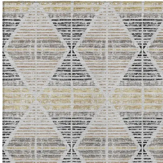 Silver And Beige Geometric Washable Indoor Outdoor Area Rug Photo 3