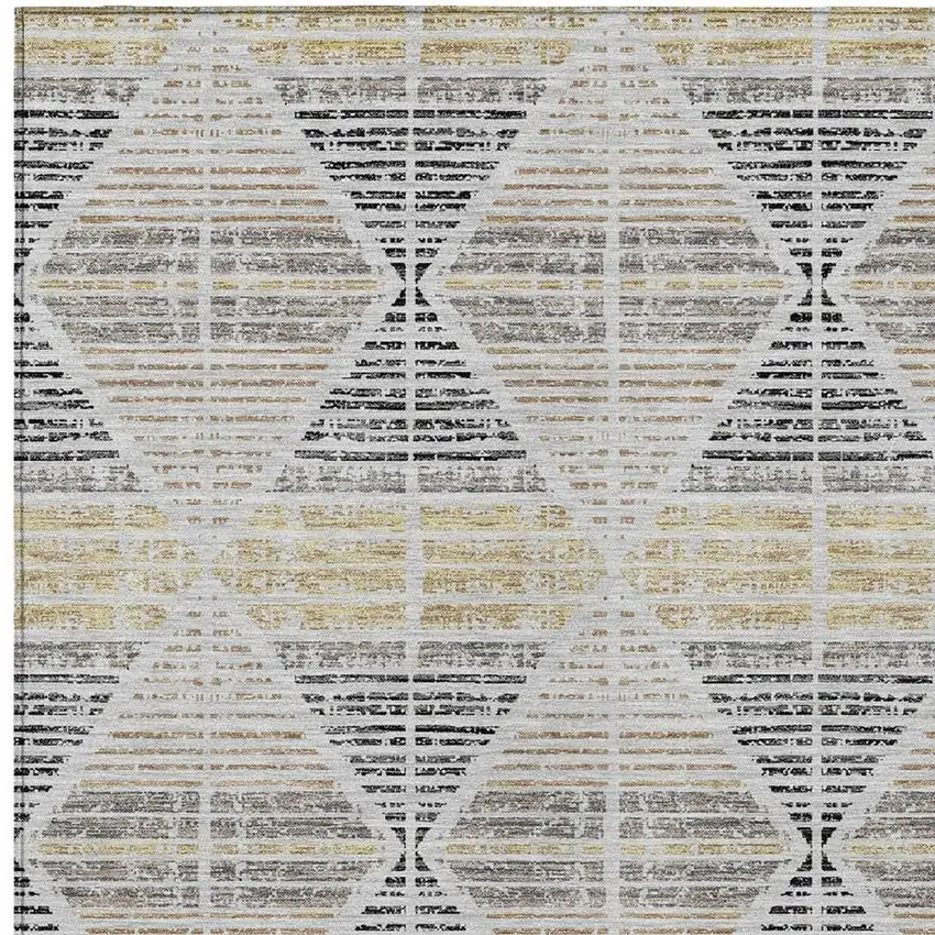 Silver And Beige Geometric Washable Indoor Outdoor Area Rug Photo 3