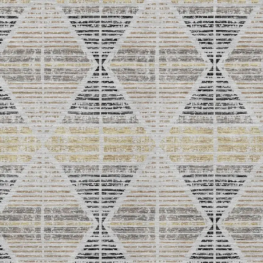 Silver And Beige Geometric Washable Indoor Outdoor Area Rug Photo 5