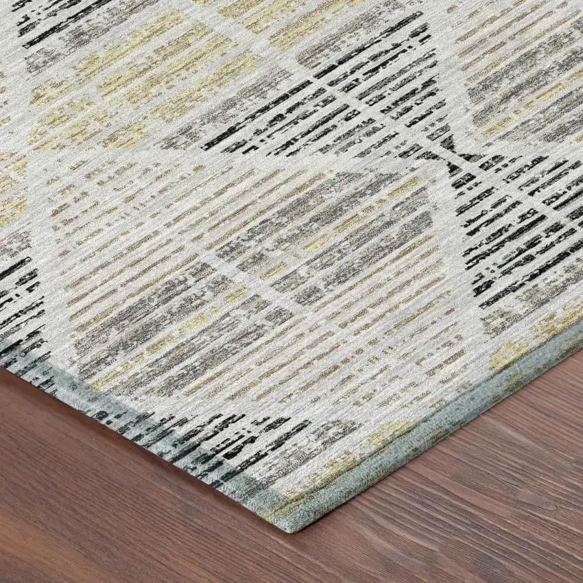 Silver And Beige Geometric Washable Indoor Outdoor Area Rug Photo 7