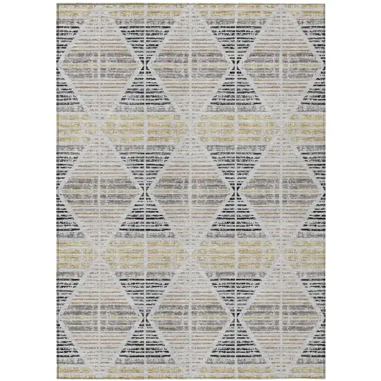 Silver And Beige Geometric Washable Indoor Outdoor Area Rug Photo 2